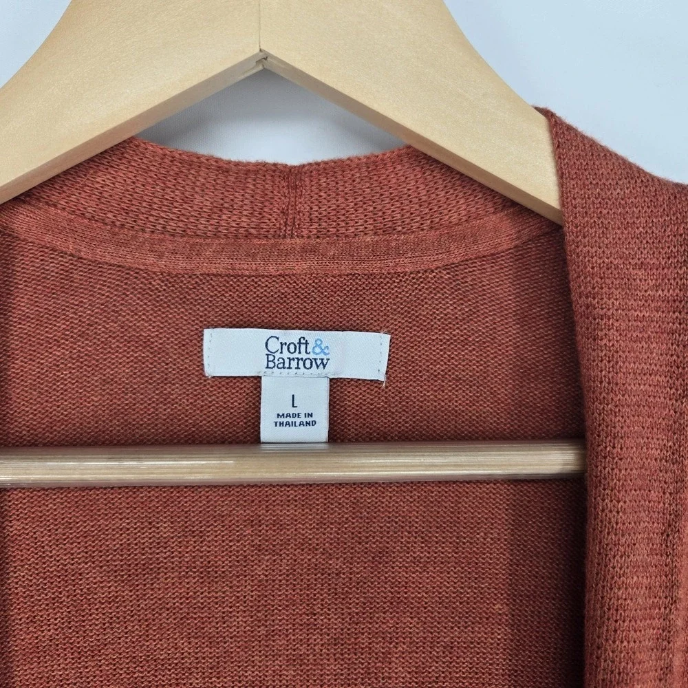 Croft & Barrow‎ Cardigan Sweater Womens Large L Orange Open Robe Top Cozy Lounge